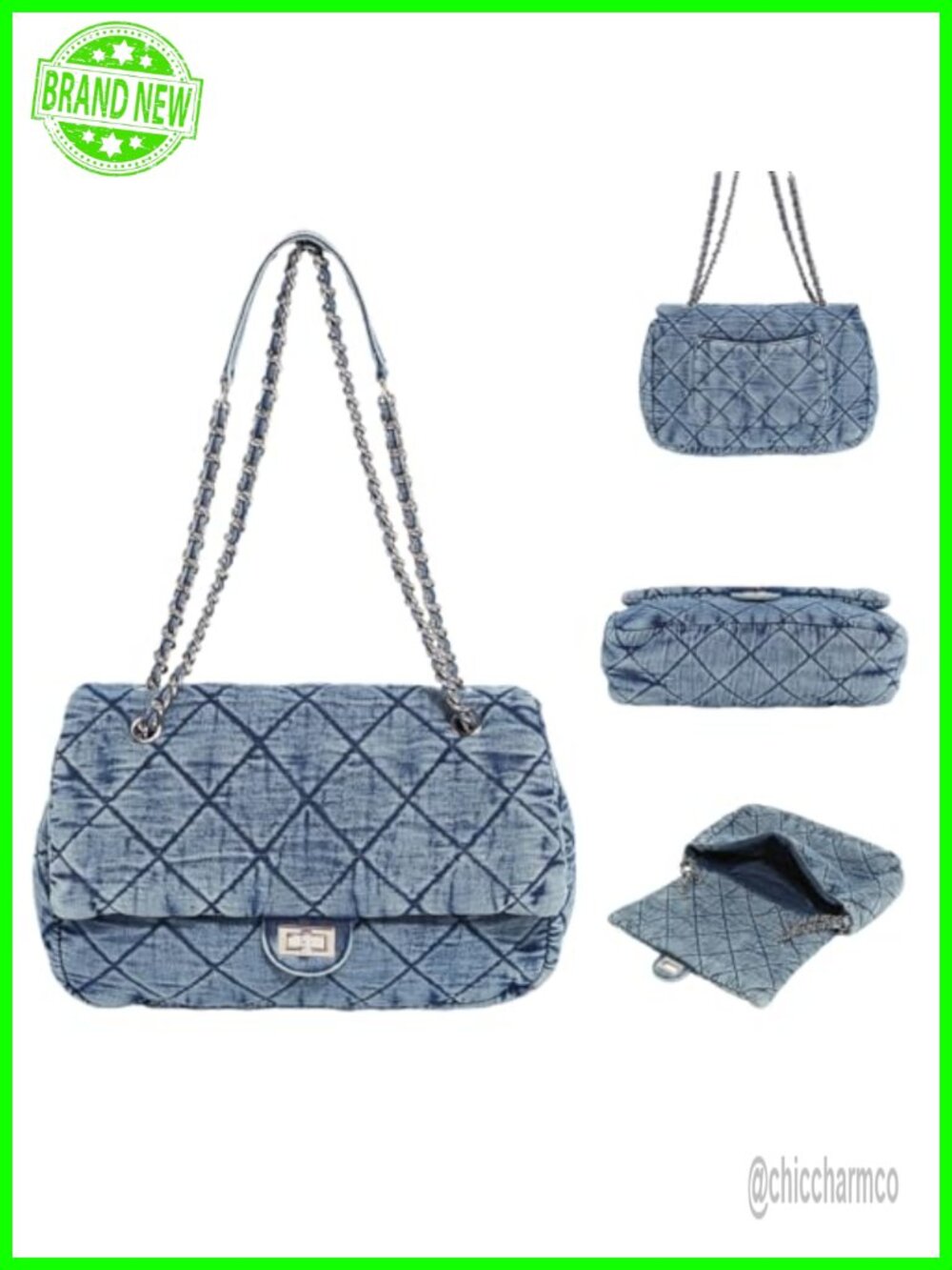 VEWWA Quilted Denim Purse Large Capacity Chain Crossbody Shoulder Bag